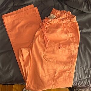 Peach/Pink color Drawstring Cargo Scrub Pants